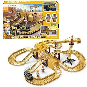 TD CREATIONS Construction Toy Set for Kids, Train Track with Tractor ...