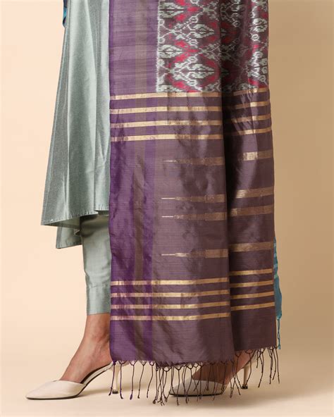 Jayasvi Weft Ikat Silk Dupatta - Dark Brown