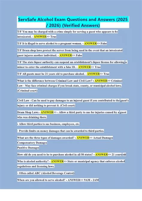 ServSafe Alcohol Exam Questions and Answers (2025 / 2026) (Verified ...