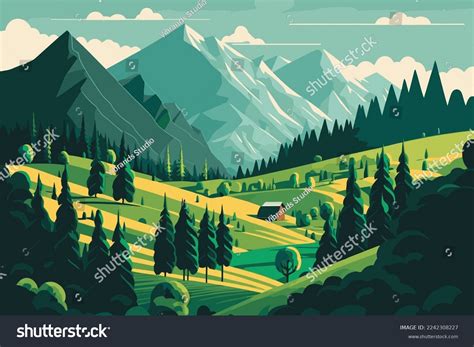 Mountain Green Field Alpine Landscape Nature Stock Vector (Royalty Free) 2242308227 | Shutterstock