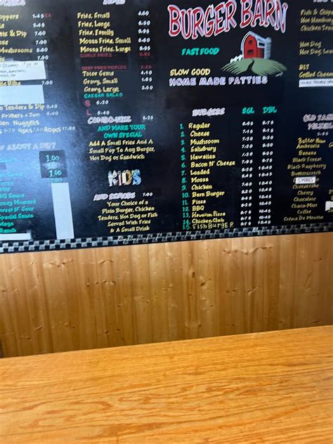 Menu at Burger Barn, Millet