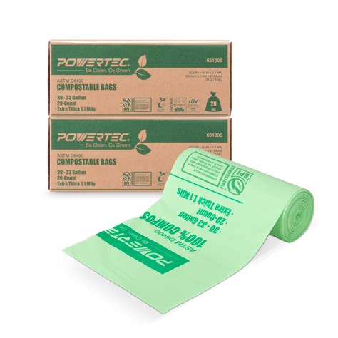 POWERTEC ASTM D6400 Certified Compostable Bags – 40 Count | 124 Liter ...