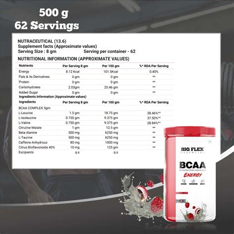 Buy BIGFLEX ESSENTIAL BCAA ENERGY LYCHEE (500GM) - JAR Online & Get ...