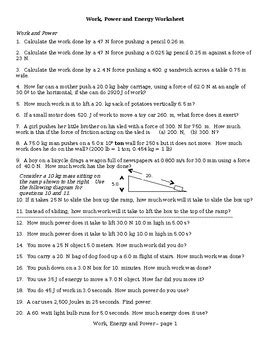 Image result for Work Power and Energy Formula Worksheet
