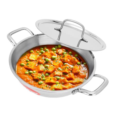 Triply Kadhai with Stainless Steel Lid | 22 cm Diameter | Induction an ...