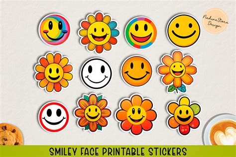 Smiley Face Printable Stickers. PNG, JPG Graphic by NadineStore ...