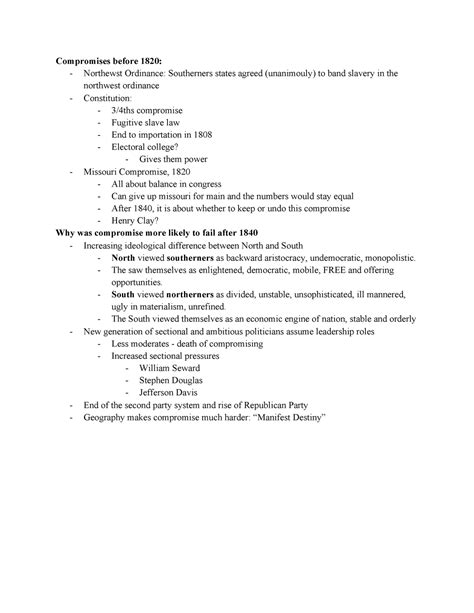 Unit 4 apush notes - Compromises before 1820: - Northewst Ordinance ...