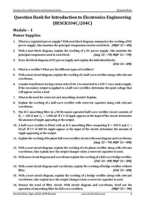 Model QP for Introduction to Electronics & Communication (BESCK104C ...