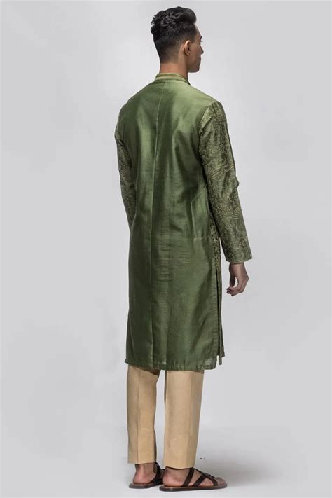 Mehendi Green Floral Embroidery Kurta – Asuka Couture