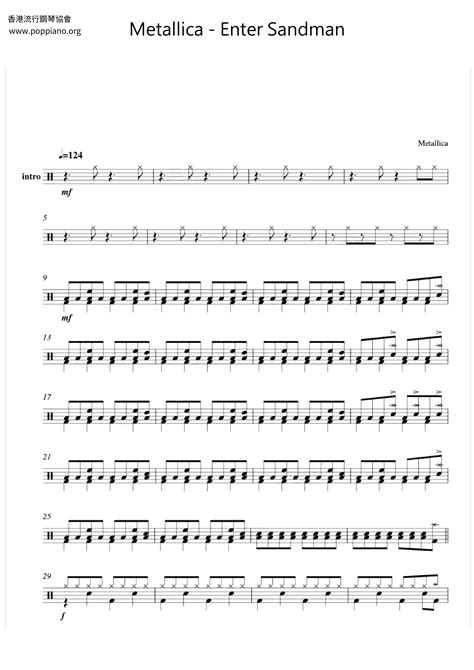 Metallica-Enter Sandman Drum Tab pdf, - Free Score Download ★