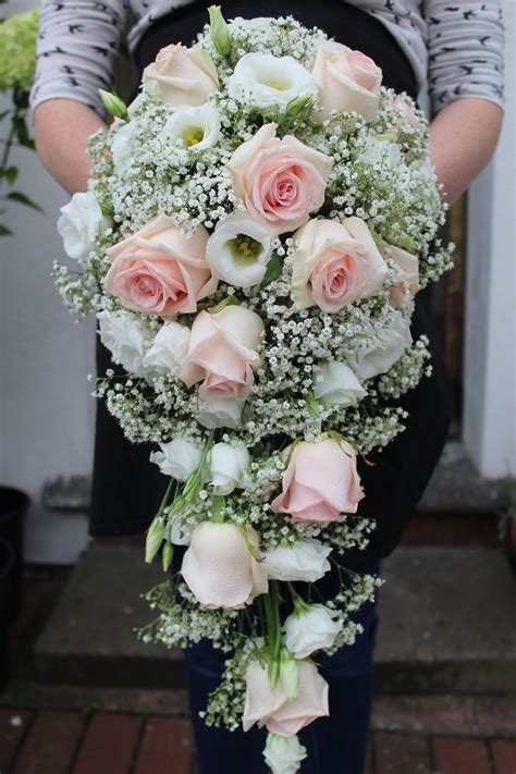Elegant blush pink and white tear drop bouquet including roses ...