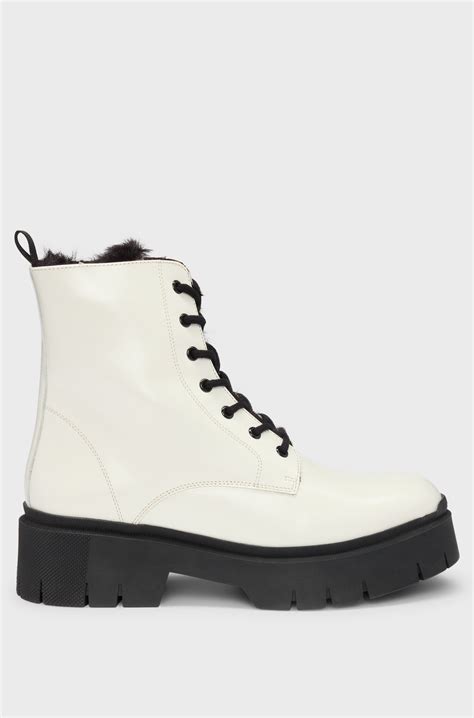 HUGO - Faux-leather boots with logo zip-puller - White
