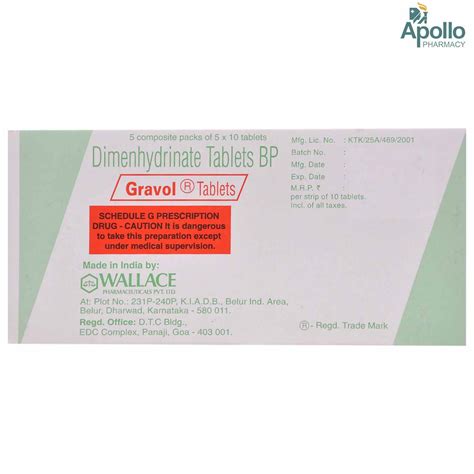 Gravol Tablet 10's Price, Uses, Side Effects, Composition - Apollo Pharmacy