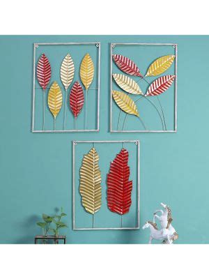 Buy Amaya Decors Red , Yellow & Gold Rectangular Leaves Wall Decor Set ...