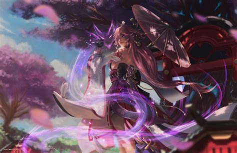 Buy Genshin Impact Yae Miko Splash Art Illustration 11 X 17 Inches ...