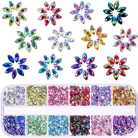 Tecunite 1200 Pieces 12 Colors Shiny Nail Art Rhinestones Flat Back ...