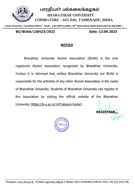 Notice - Bharathiar University Alumni Association(BUAA) | Bharathiar ...
