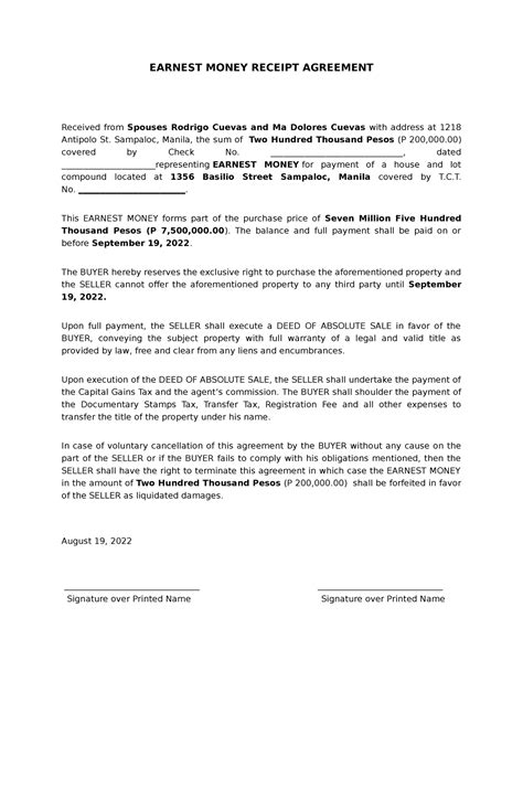 What Is An Earnest Money Receipt at Robin Clark blog