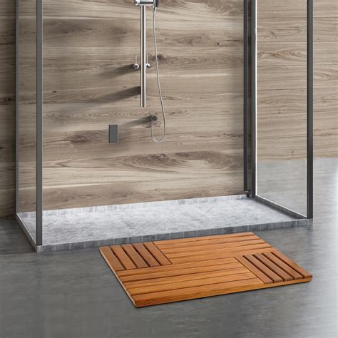 Utoplike Teak Wood Bath Mat, 31.8 x 20 inch Large Wooden Shower Mat for ...