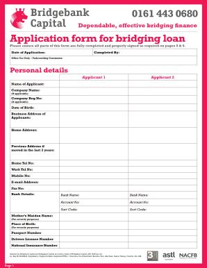 Fillable Online Dependable effective bridging finance Application form ...