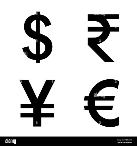 set of currency symbols Dollar, Yen, Euro Rupee isolated on the white background Stock Vector ...