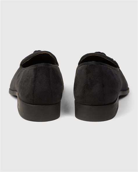 Velvet Black Textured Slip On Shoes - Mrinal