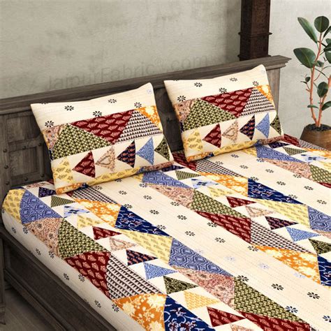 Barmeri Pastel Charm – Twill Cotton Double Bed Sheet with Patchwork ...