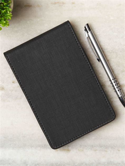 Victoria - Vegan Leather Notepad: Pocket Size with Pen Holder - Black ...