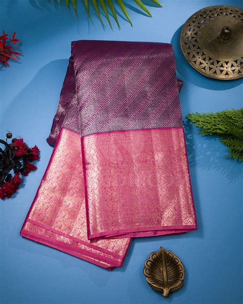 Purple And Pink Kanjivaram Silk Saree - D590(A) – Pashudh Sarees