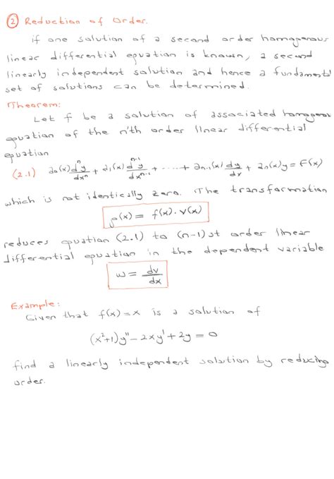 SOLUTION: higher order differential equations reduction of order ...