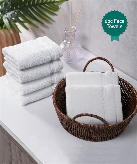 Luxury 6 PC Face Towel Set, White|625 GSM Cotton|Anti Microbial ...