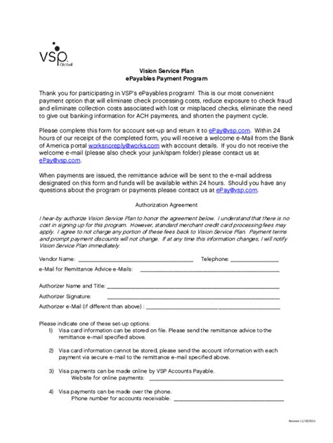 Fillable Online Vision Service Plan ePayables Payment Program Fax Email ...