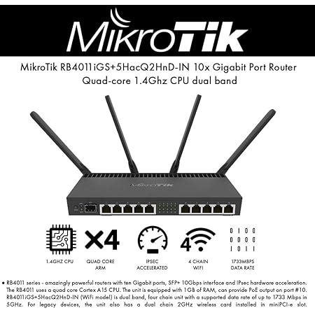 MikroTik RB4011 Ethernet 10-Port Gigabit Router (RB4011iGS+RM) : Amazon ...