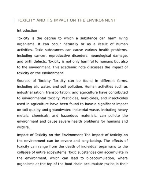 Toxicity and its Impact on the Environment - TOXICITY AND ITS IMPACT ON ...