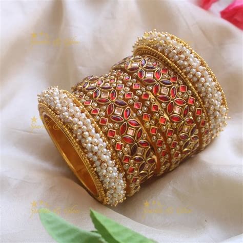 Victorian Silk Thread Bridal Bangles - Cluster Pearl – Sparkle and Glow