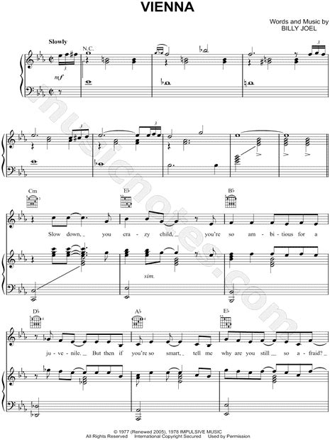 Billy Joel "Vienna" Sheet Music in Eb Major (transposable) - Download ...