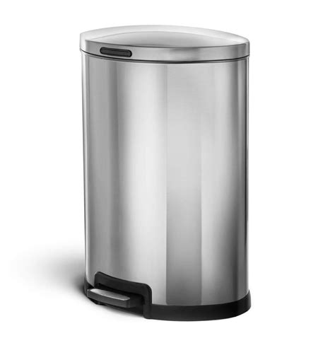 12 Gallon Kitchen Trash Can, Semi-Round Stainless Steel, Step Pedal, 45 ...