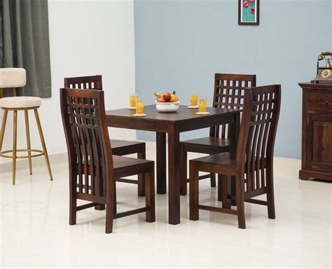 Buy Solid Wood 4 Seater Square Dining Table Set with 4 Chair for Dining ...