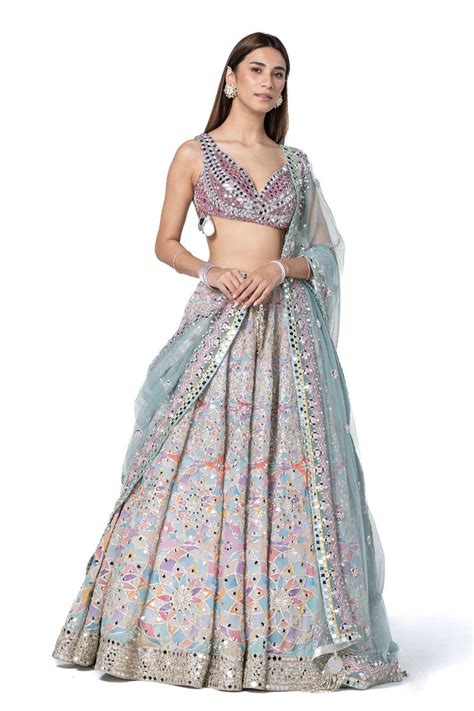 Hand Embroidered Blouse With Pastel Shade Printed Lehenga – abhinavmishra