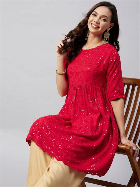 Ruby Red Chikankari Anarkali Kurta