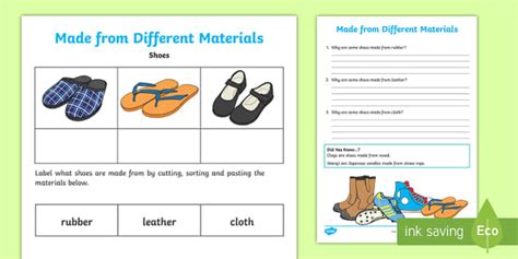 Shoe Materials Worksheet