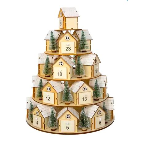 Hobby Lobby 5 Tier Light Up Village Rotating Advent Calendar Wood Tree ...