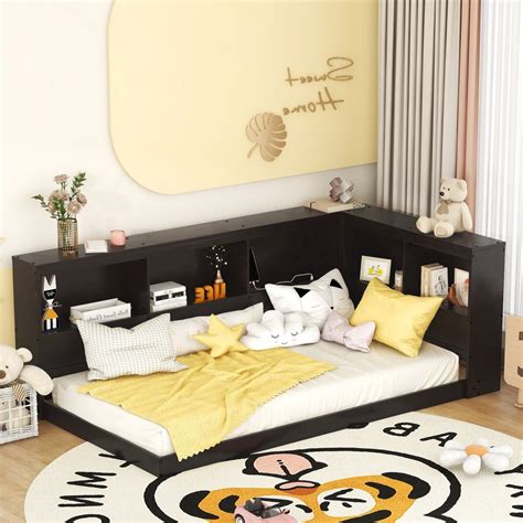 Modern Wood Twin Size Daybed, Low Platform Floor Bed with Storage ...