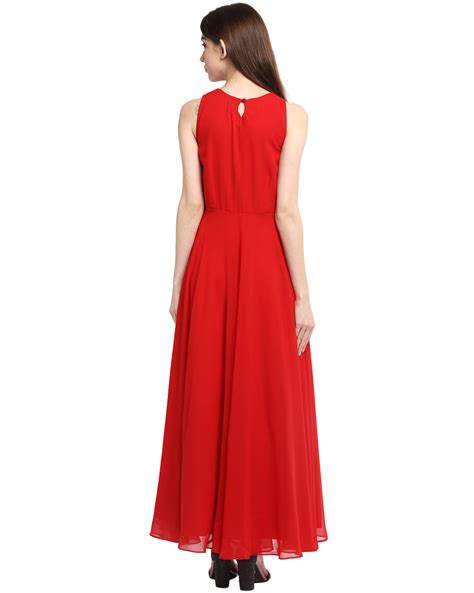 Buy Red Solid Maxi Dress in Red for Women