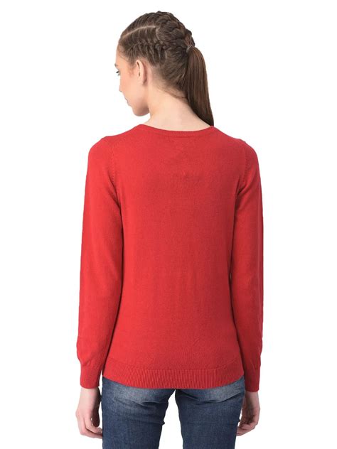 Tango Red v neck pullover sweater | WOODLAND