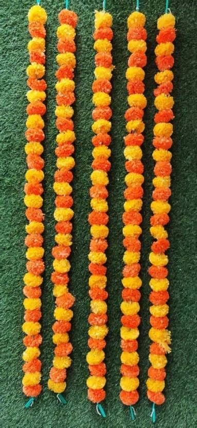 12 Pcs Artificial Marigold Fluffy Flowers Garlands Orange and yellow f ...