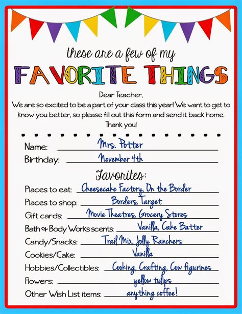 Kicking Ass & Crafting: Teacher Favorite Things Questionnaire