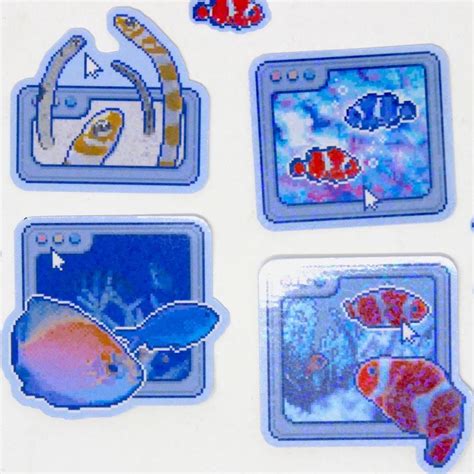 Frutiger Aero Style Fish Holo Stickers - Holographic Vinyl Pixel Art ...