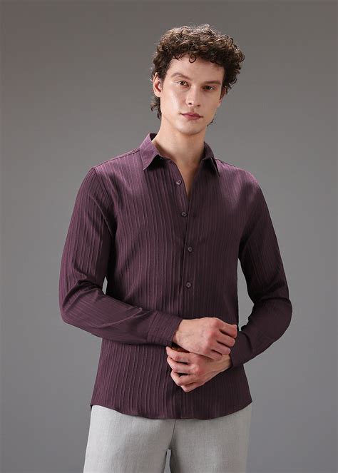 Wine Plain Self Striped Shirt