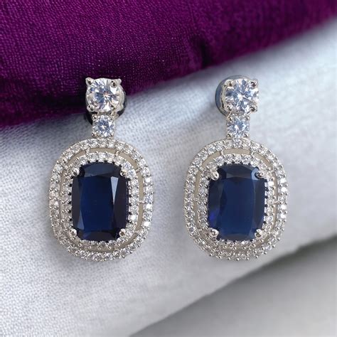 diamond look sapphire drop earrings – Qrated Jewels